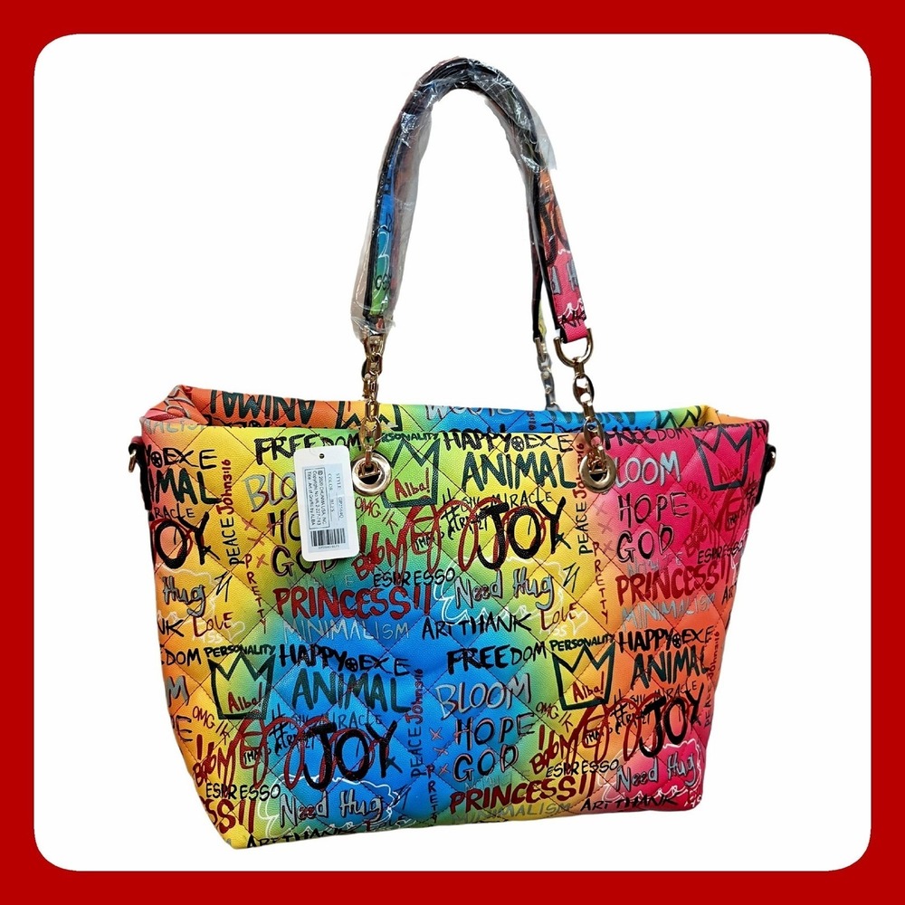ALBA Art of Graffiti‎ Large Quilted Tote Bag NWT Rainbow Colorful Maximalist